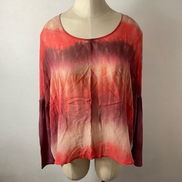 GYPSY 05 Boho Red Ombré Silk Top Sz L - Picture 1 of 4